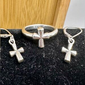 JAMES AVERY Sterling Silver St Teresa Cross Earrings, Ring Matching Set; RETIRED
